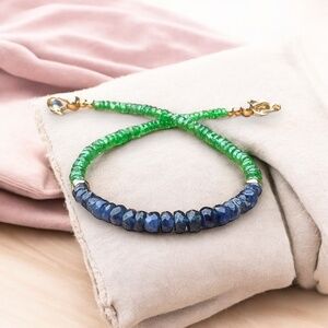 New Natural Tsavorite | Sapphire Bracelet Solid 18K Gold 750 , 6.85" - 7.4"